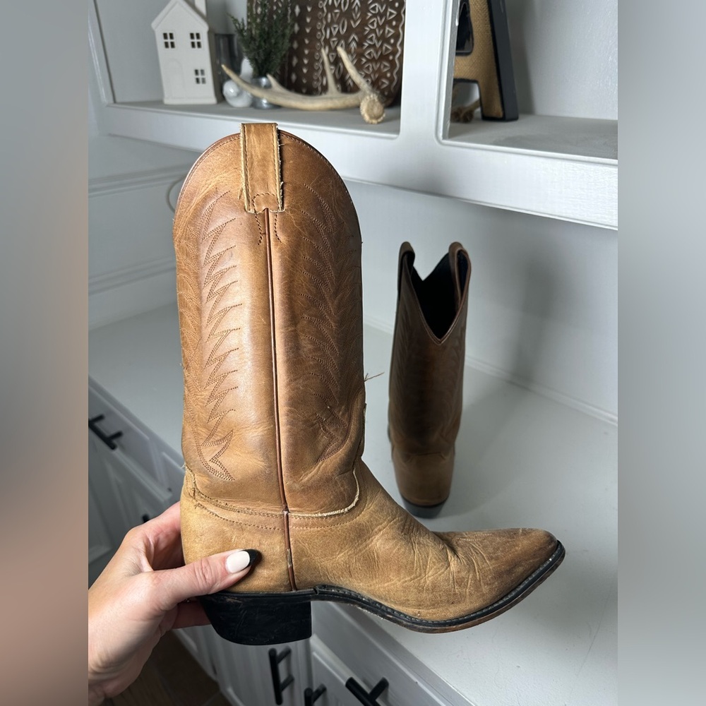 **SOLD**Diamond J Women’s Cowboy Boots Size 7.5 Tan Leather Western Boots - Picture 7 of 10